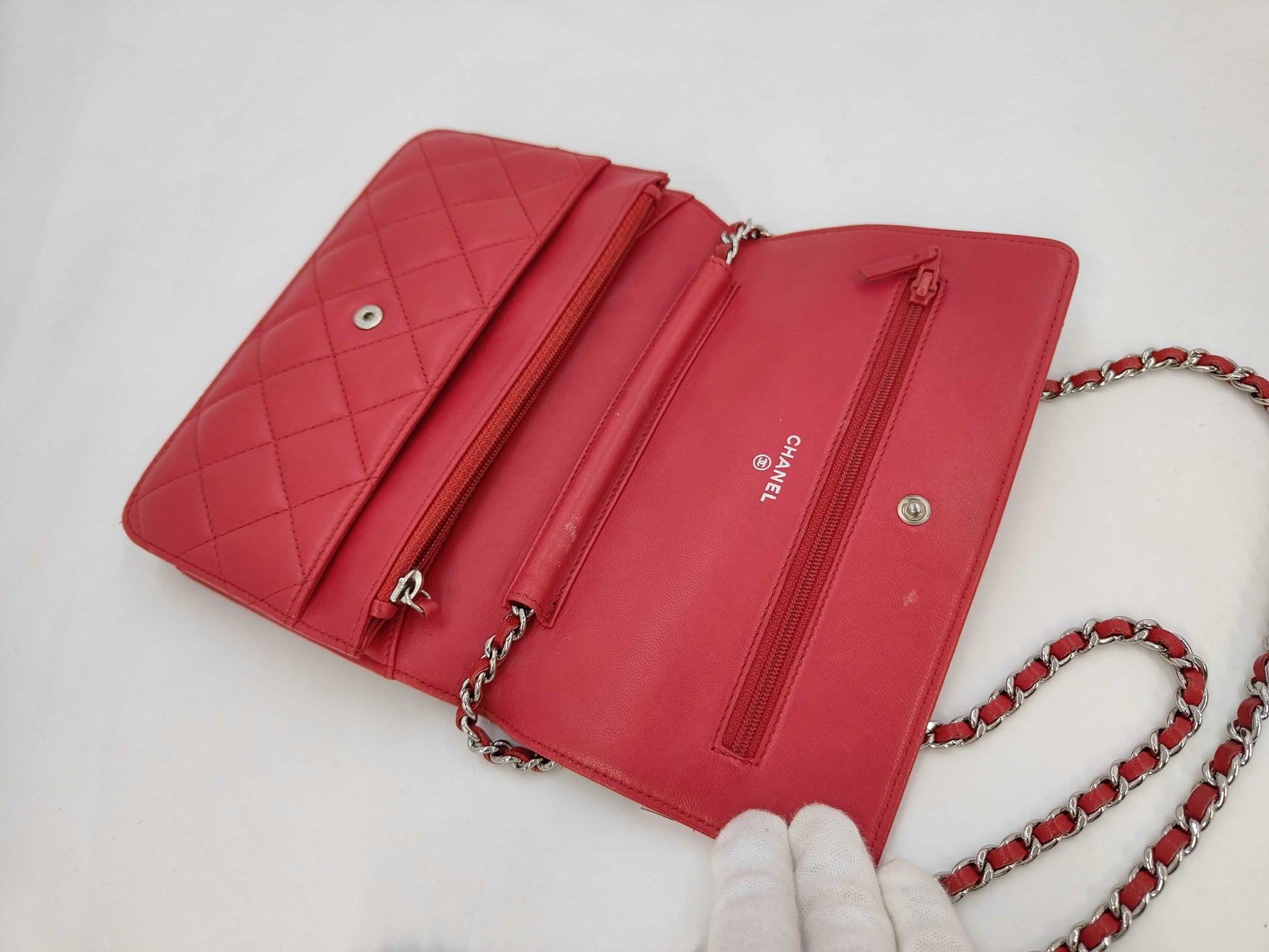 Chanel Timeless CC Wallet on Chain Quilted Goatskin, Red, Leather, Handbag