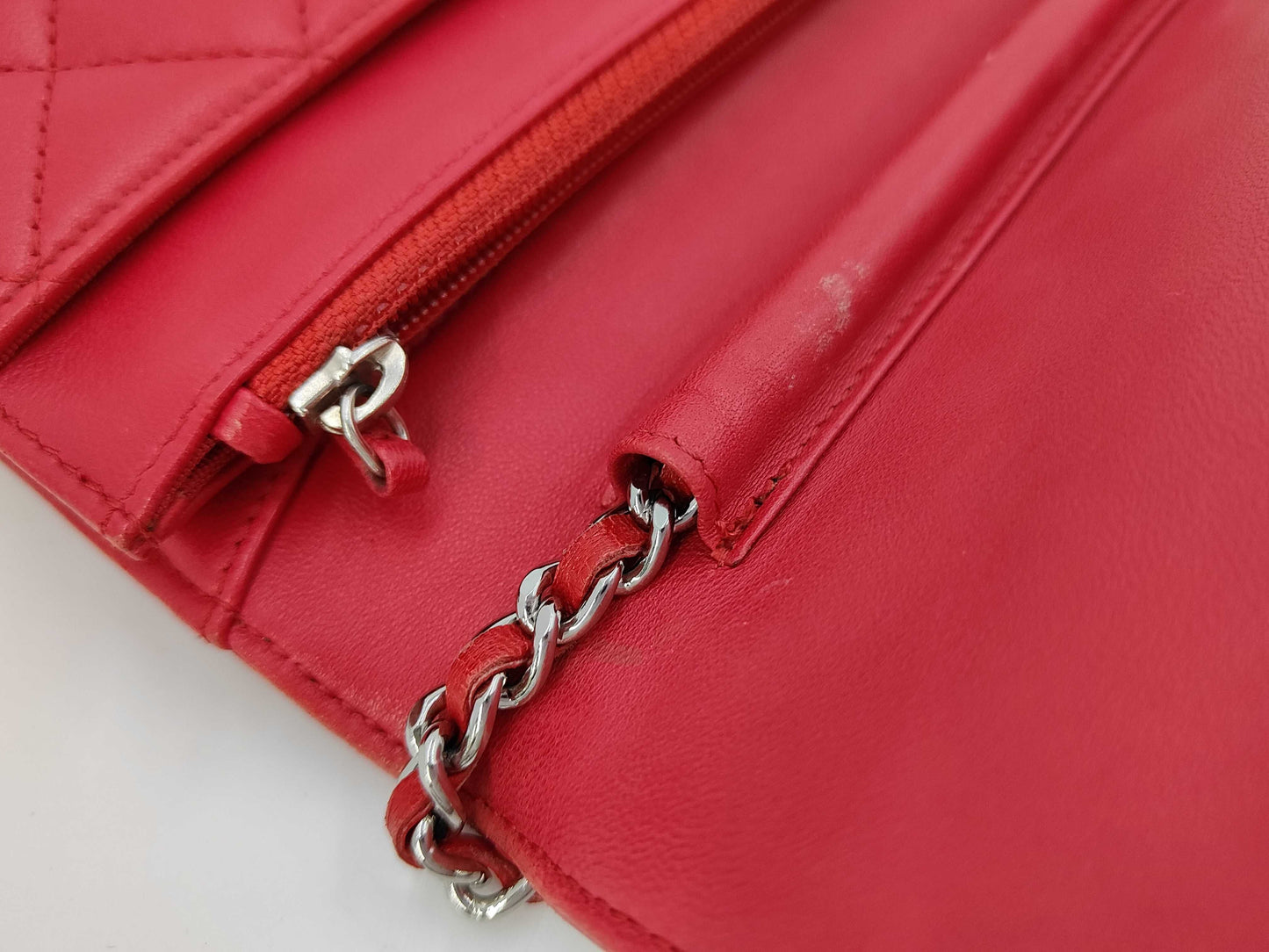 Chanel Timeless CC Wallet on Chain Quilted Goatskin, Red, Leather, Handbag