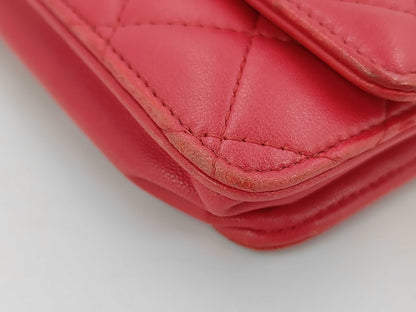 Chanel Timeless CC Wallet on Chain Quilted Goatskin, Red, Leather, Handbag