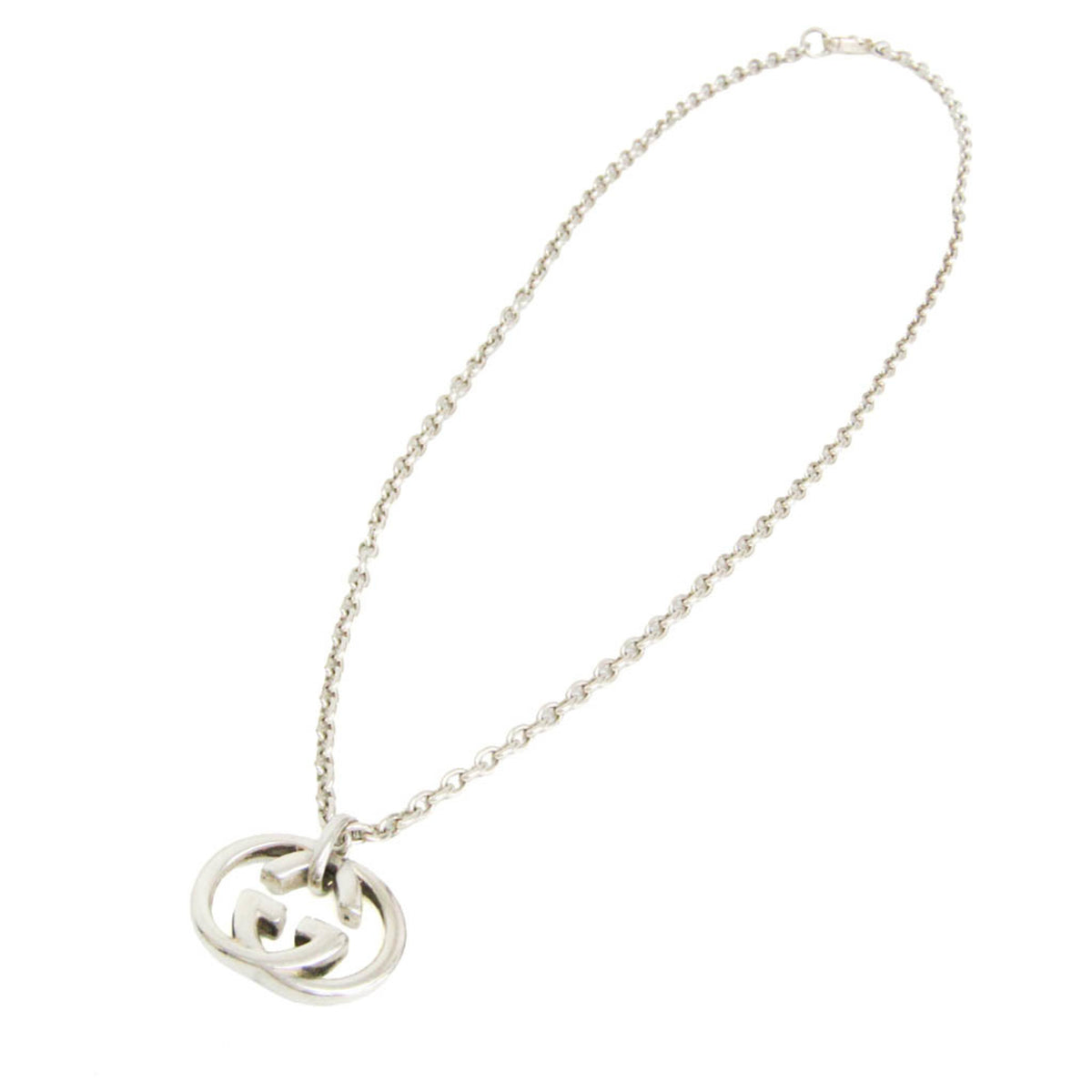 Gucci Engraved Interlocking G Chain Link Pendant Sterling Silver, Silver, Silver, Necklace