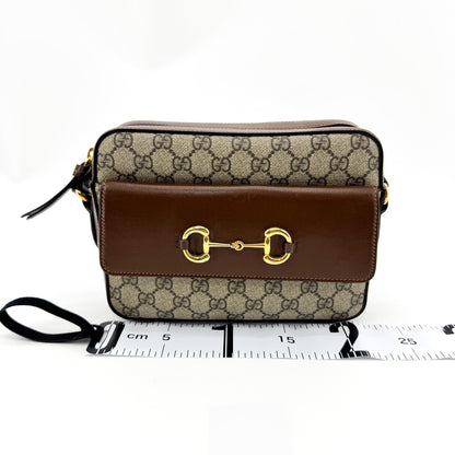 Gucci Horsebit 1955 Camera GG Coated Canvas with Leather, Beige, Canvas, Handbag