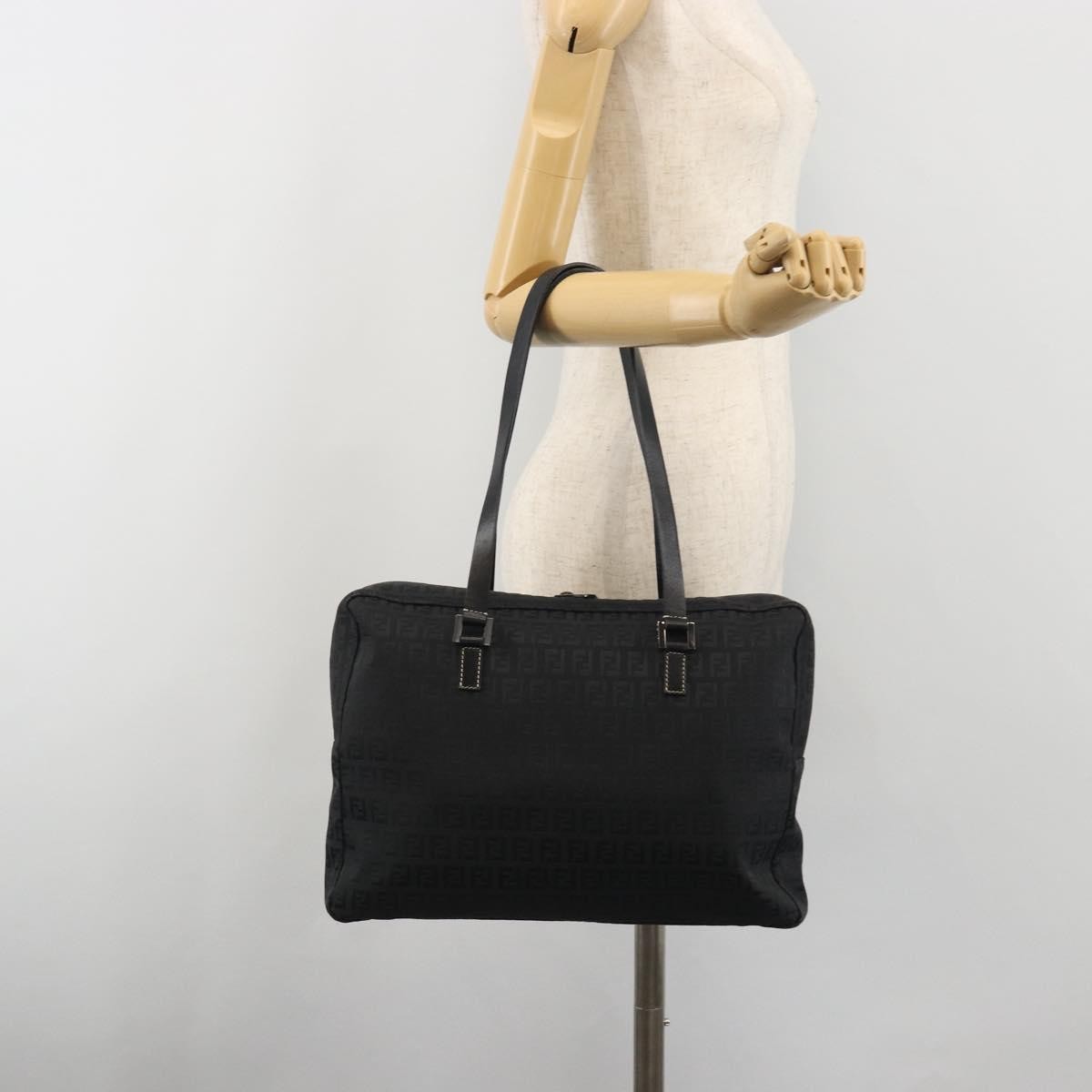 Fendi Shoulder Zucchino Canvas, Black, Canvas, Shoulder Bag