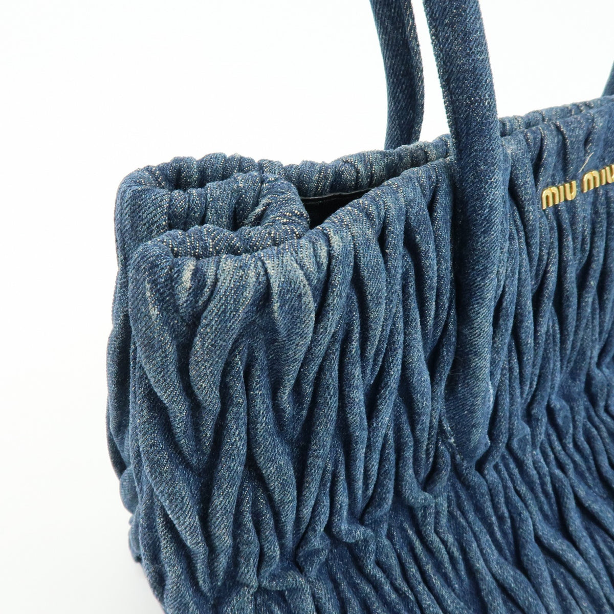 Miu Miu Convertible Matelasse Denim, Blue, Denim, Tote Bag