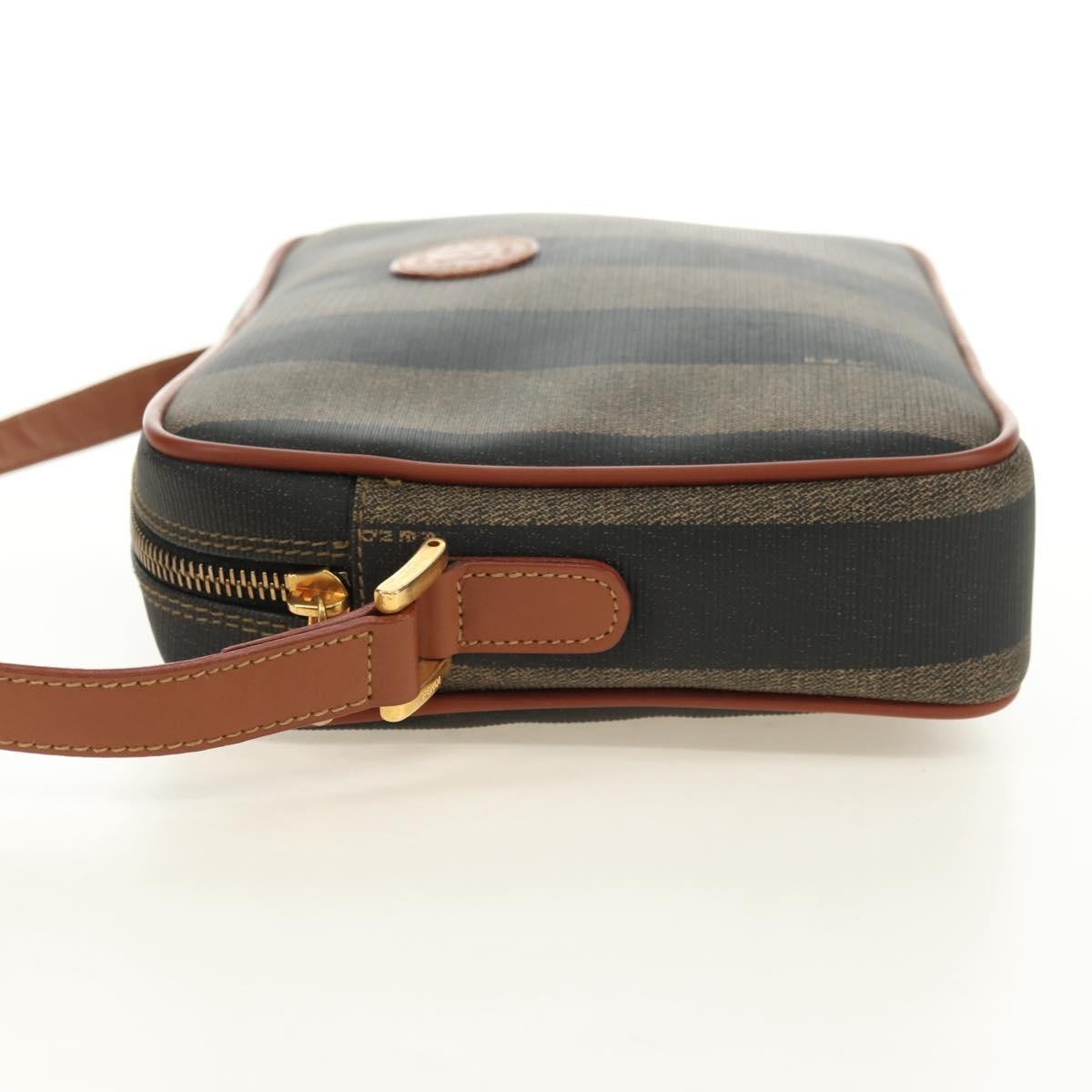 Fendi Vintage Pequin Coated Canvas, Brown, Canvas, Tote Bag