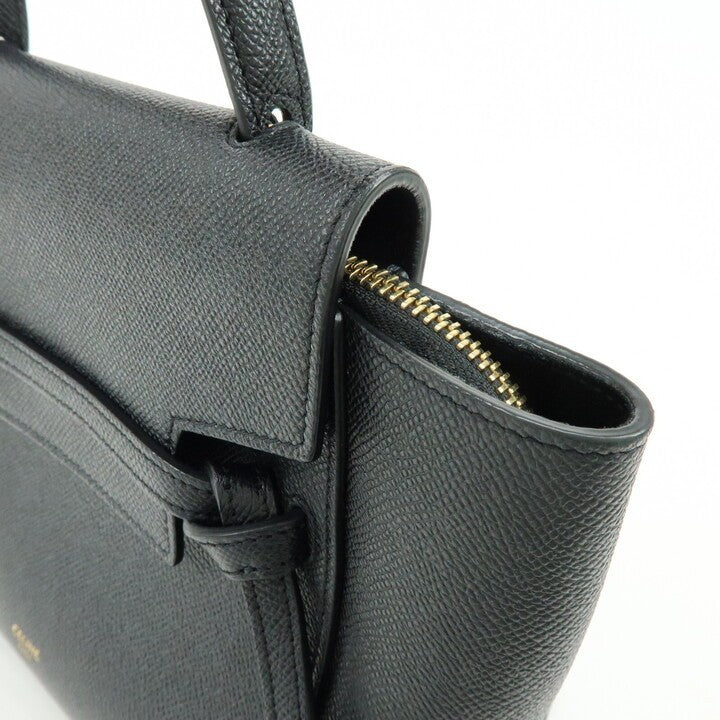 Celine Belt Textured Leather, Black, Leather, Handbag