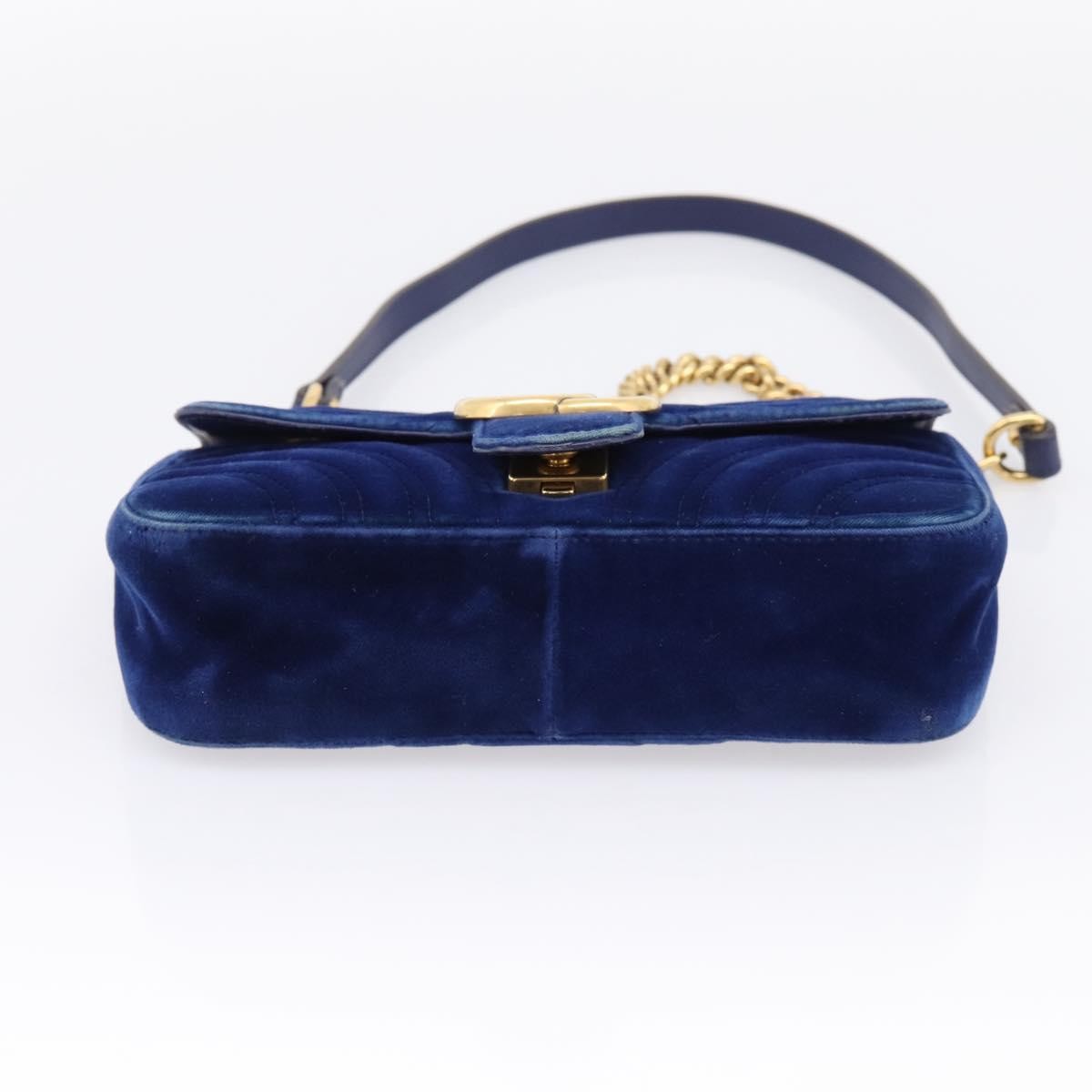 Gucci GG Marmont Matelassé Velvet, Blue, Velvet, Shoulder Bag