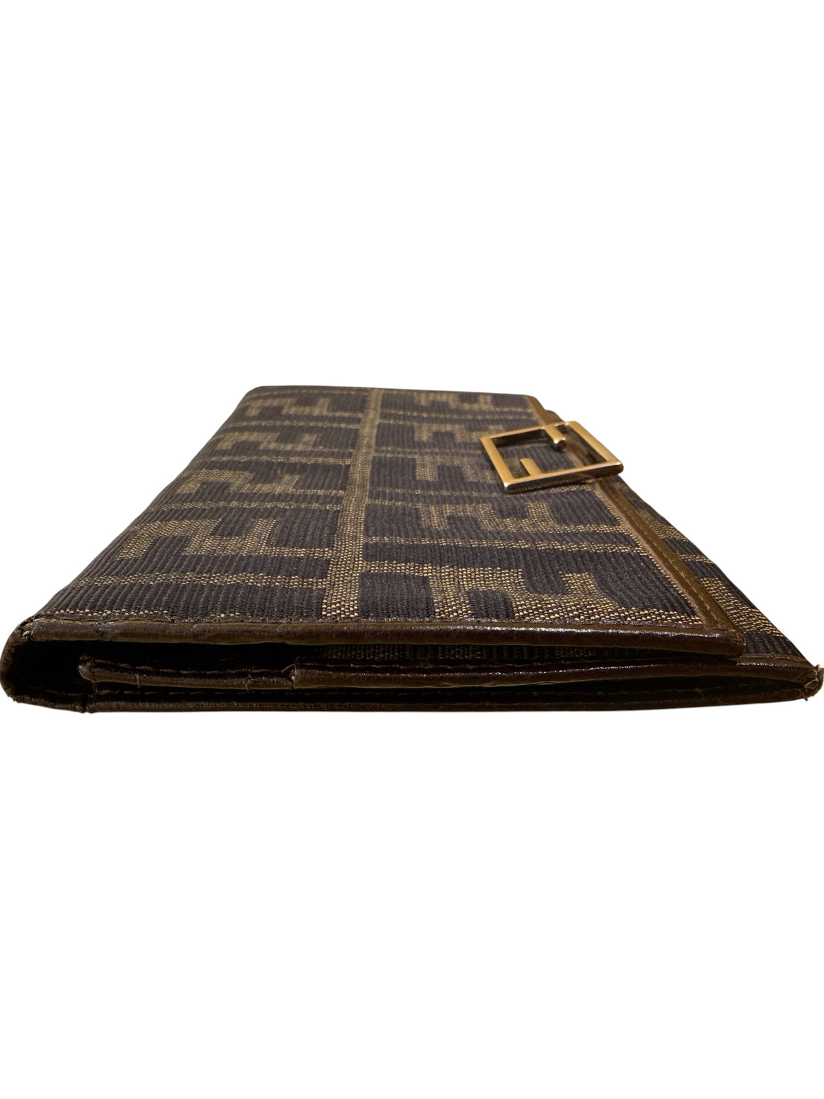 Fendi Baguette Continental Zucca Embossed Leather, Brown, Canvas, Wallet