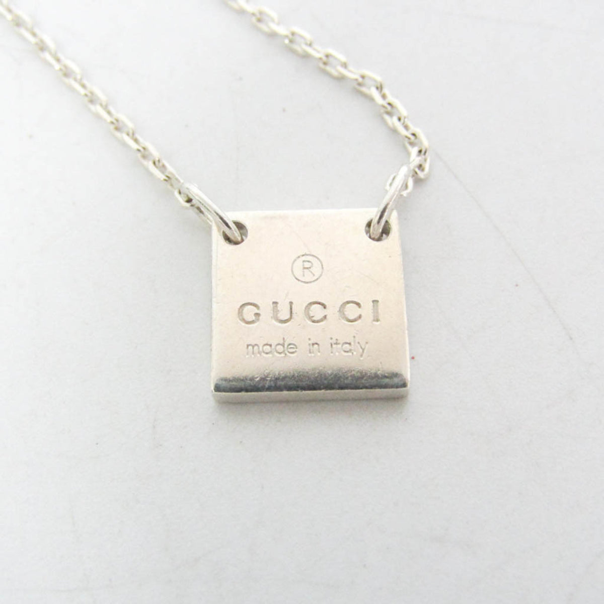 Gucci Logo Plate Sterling Silver, Silver, Sterling Silver, Necklace