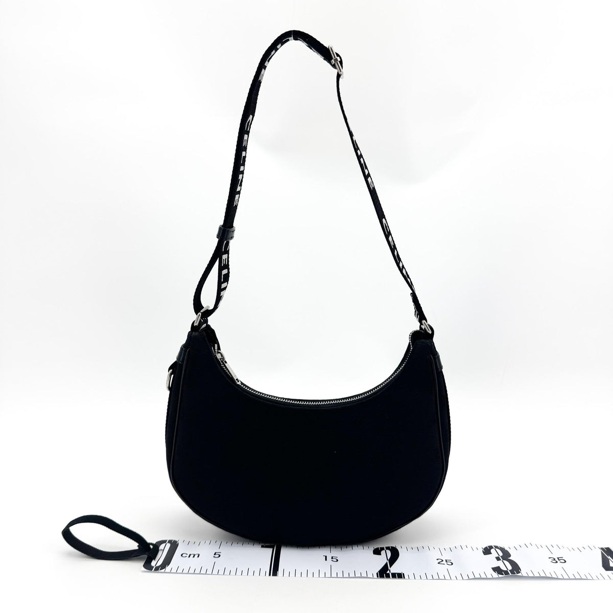 Celine Ava Triomphe Coated Canvas, Black, Textile, Handbag