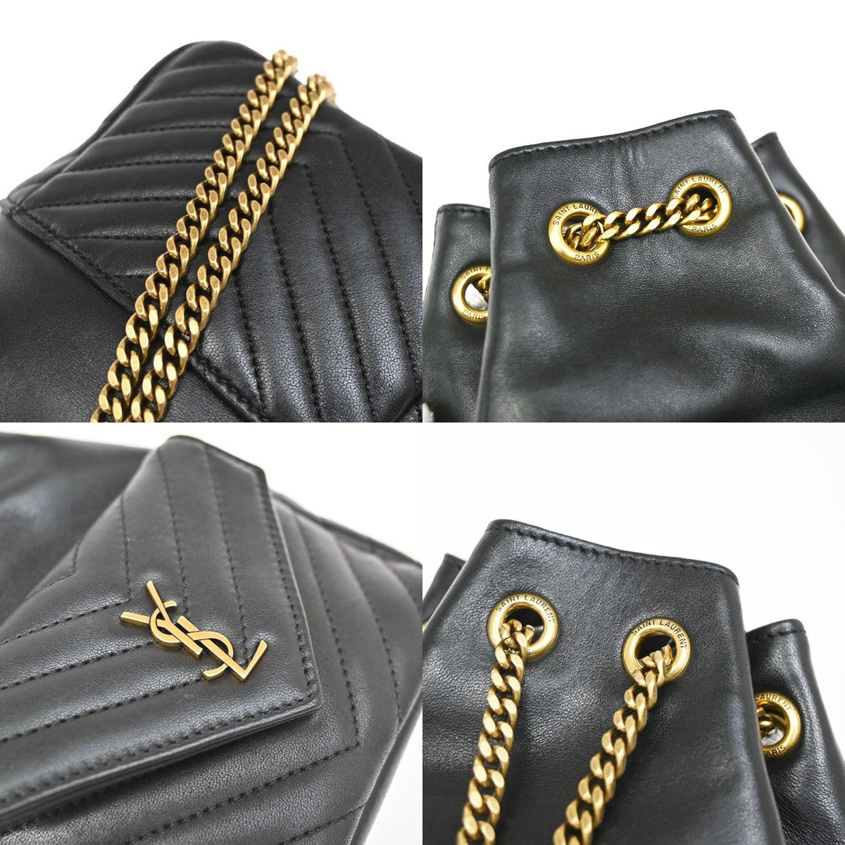 Saint Laurent Joe Bucket Matelasse Chevron Leather, Black, Leather, Handbag