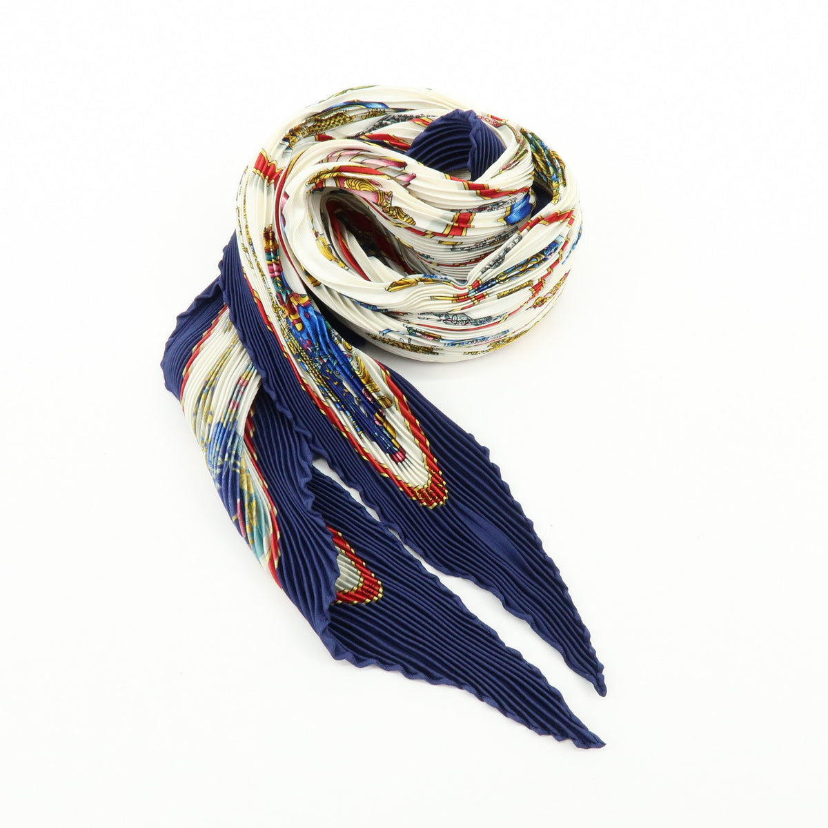 Hermes Carré 90 Pleated Silk, Navy, Silk, Scarf