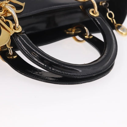 Christian Dior Vintage Lady Dior Patent, Black, Patent Leather, Handbag