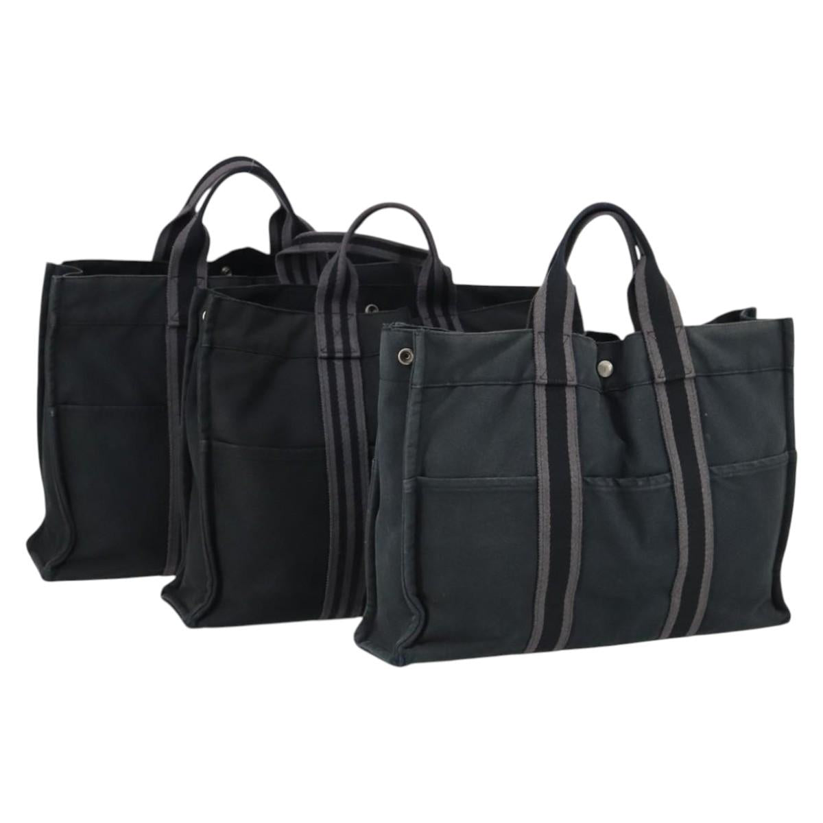 Hermes Fourre Tout Tote Canvas, BLACK, CANVAS, Handbag