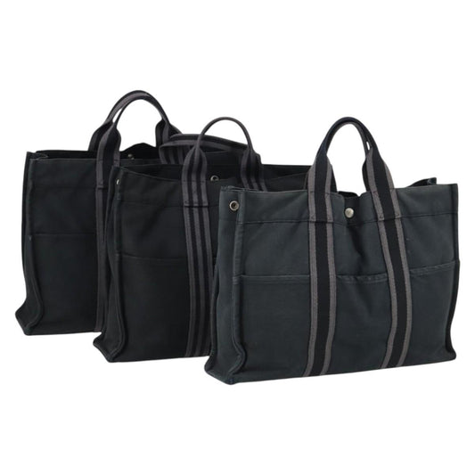 Hermes Fourre Tout Tote Canvas, BLACK, CANVAS, Handbag