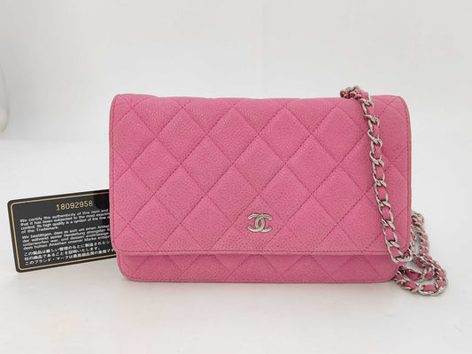 Chanel Wallet on Chain Quilted Caviar, Pink, Leather, Shoulder Bag