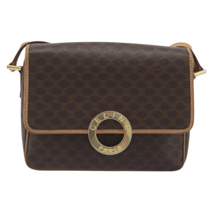 Celine Vintage Macadam Circle Logo Canvas and Leather, Brown, Canvas, Shoulder Bag