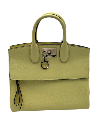 Salvatore Ferragamo Studio Satchel Leather, YELLOW, LEATHER, Handbag
