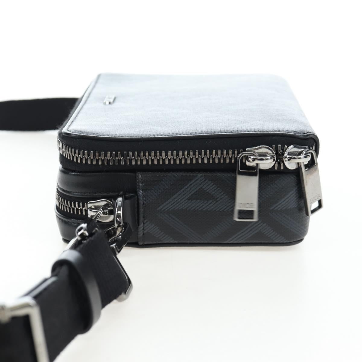 Christian Dior Double Zip CD Diamond Coated Canvas, Black, Canvas, Crossbody Bag