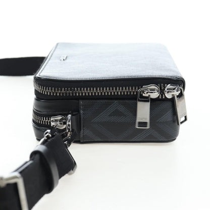 Christian Dior Double Zip CD Diamond Coated Canvas, Black, Canvas, Crossbody Bag