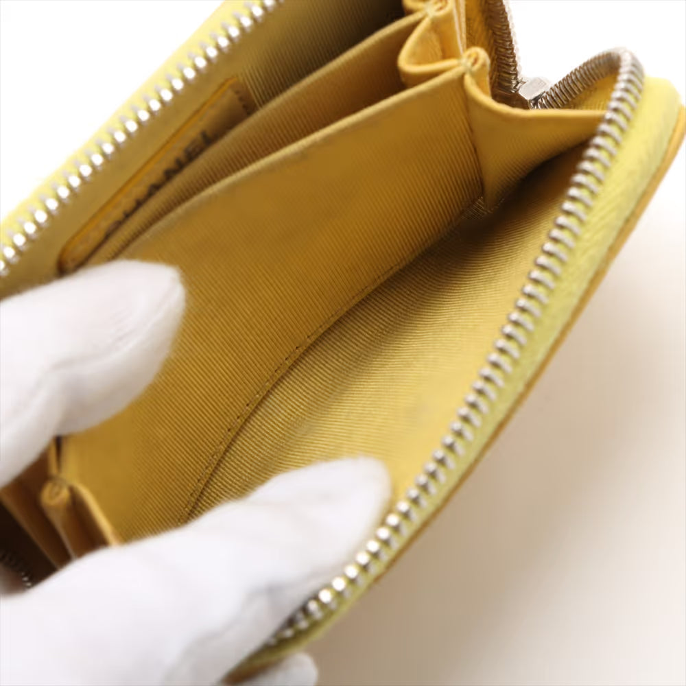 Chanel Double Stitch CC Coin Purse Quilted Lambskin, YELLOW, LEATHER, Wallets