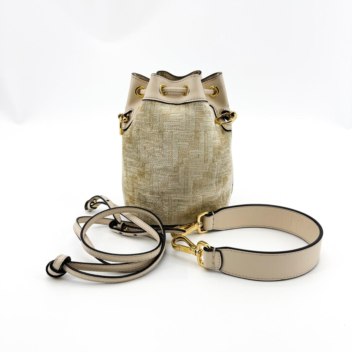 Fendi Mon Tresor Bucket Zucca Velvet Jacquard, Beige, Velvet, Handbag