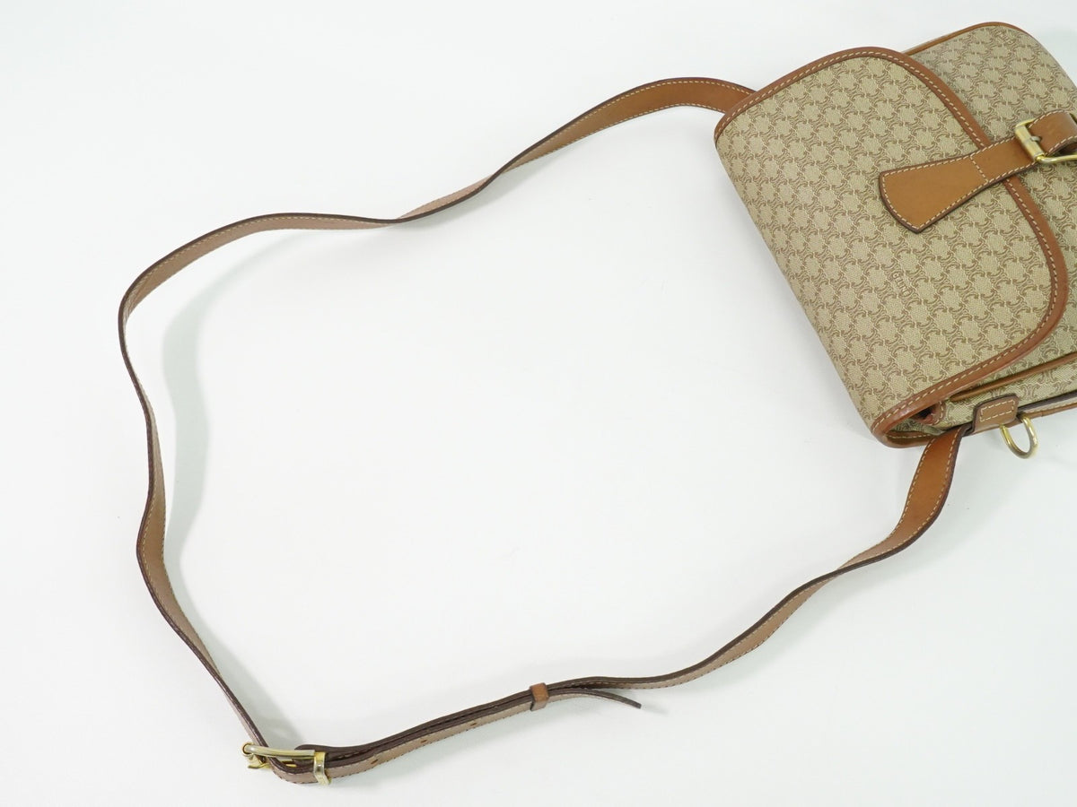 Celine Vintage Macadam Canvas and Leather, Beige, Canvas, Shoulder Bag