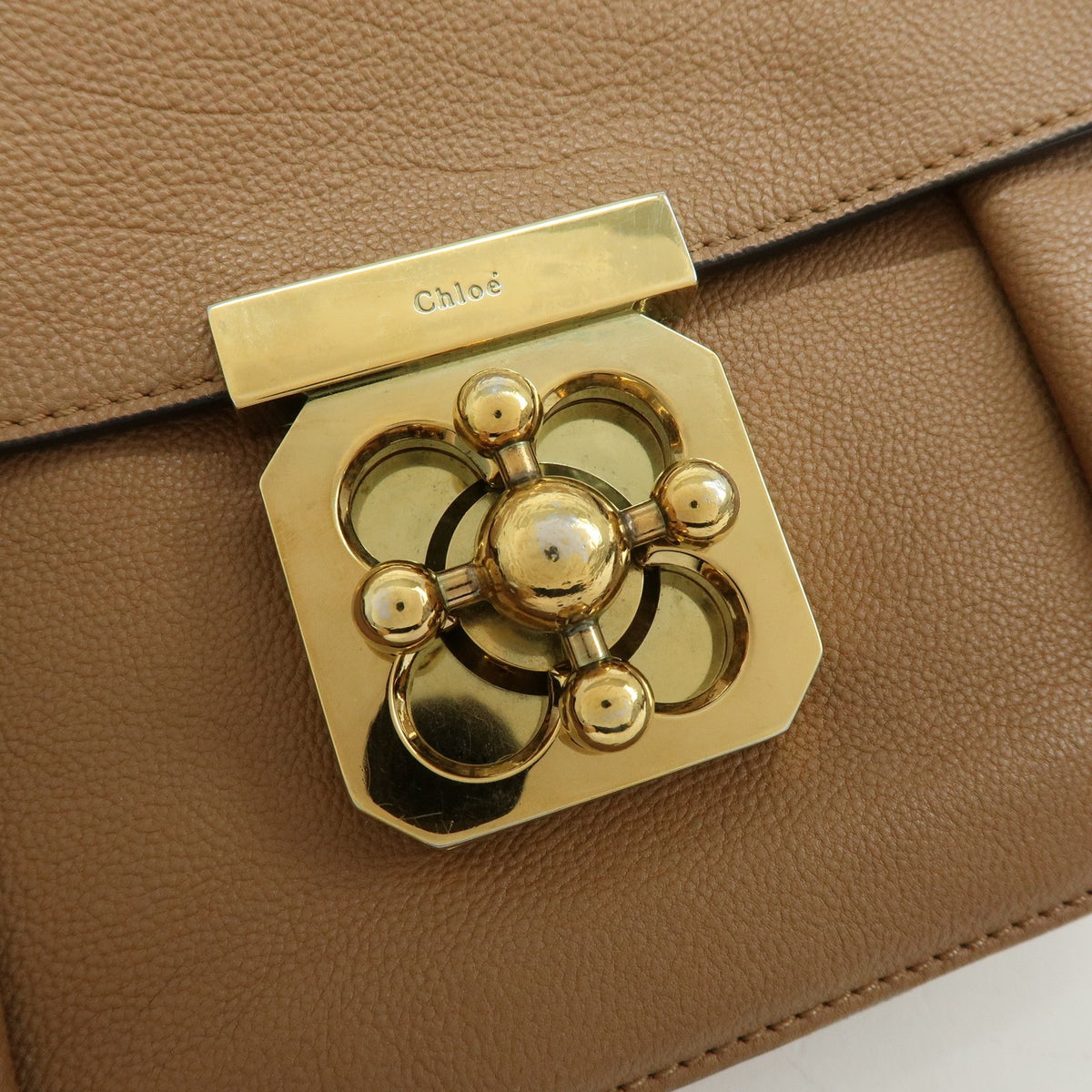 Chloe Elsie Chain Leather, Brown, Leather, Shoulder Bag