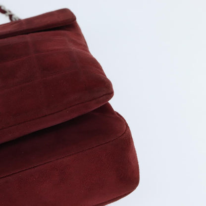 Chanel Chocolate Bar Flap Bag Quilted Satin, RED, SUEDE, Shoulder bag