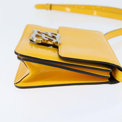 Fendi Curligraphy Shoulder Enamel Yellow Silver, YELLOW, PATENT_LEATHER, Shoulder bag