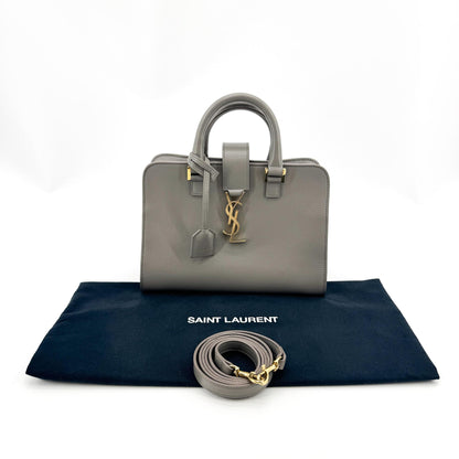 Saint Laurent Monogram Cabas Leather, Gray, Leather, Tote Bag