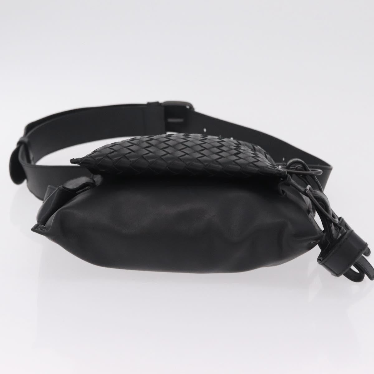 Bottega Veneta Utility Waist Leather with Intrecciato, Black, Leather, Shoulder Bag