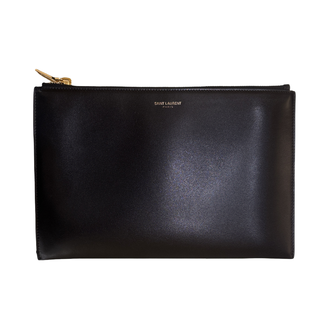 Saint Laurent Zip Pouch Leather, Black, Leather, Wallet