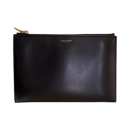 Saint Laurent Zip Pouch Leather, Black, Leather, Wallet