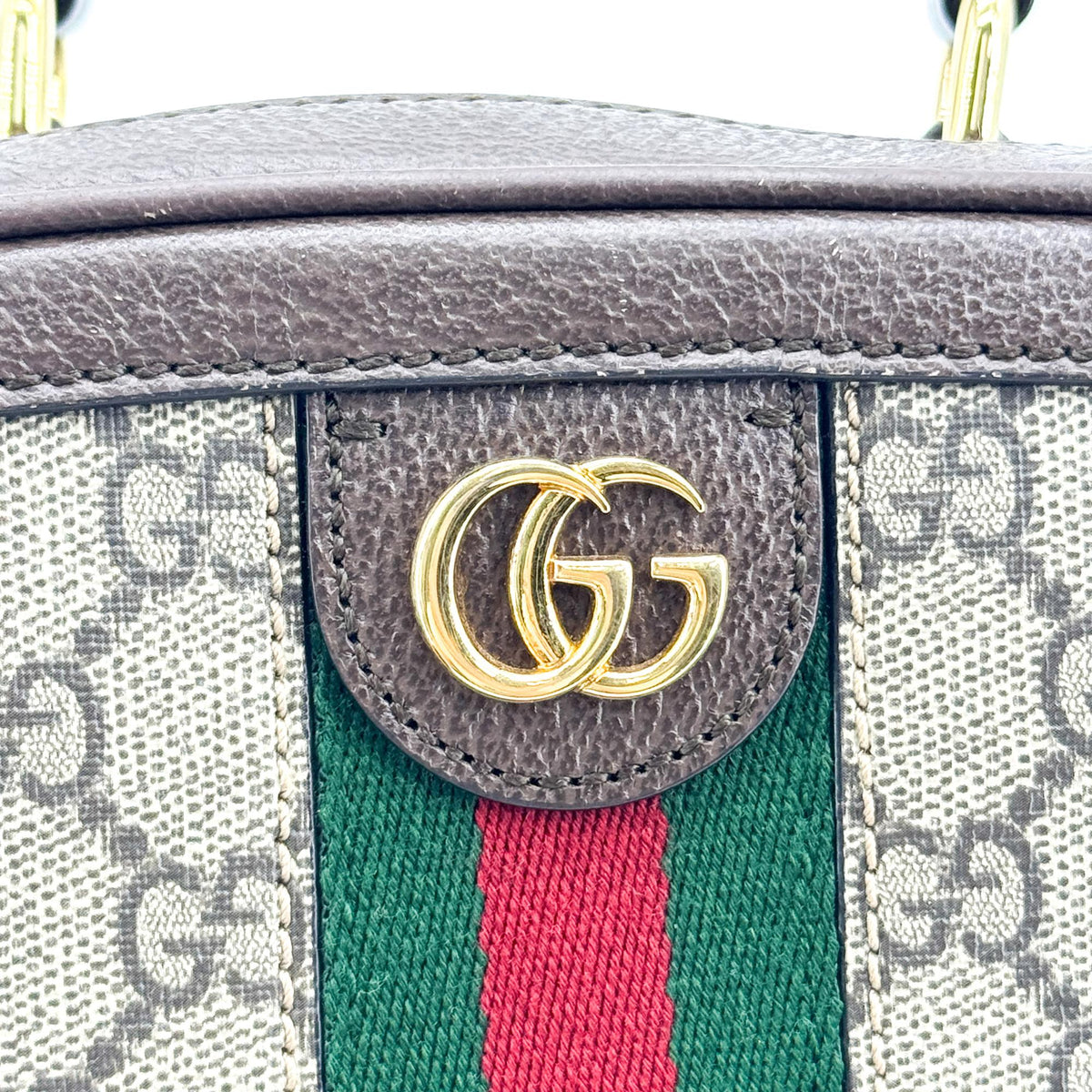 Gucci Ophidia Zip Around Top Handle GG Coated Canvas with Leather, Brown, Canvas, Handbag