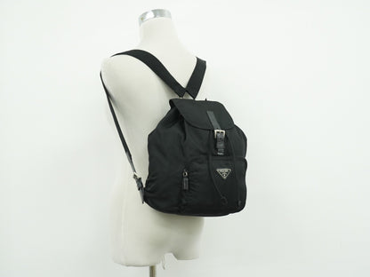 Prada Front Pocket Buckle Nylon, Black, Nylon, Backpack