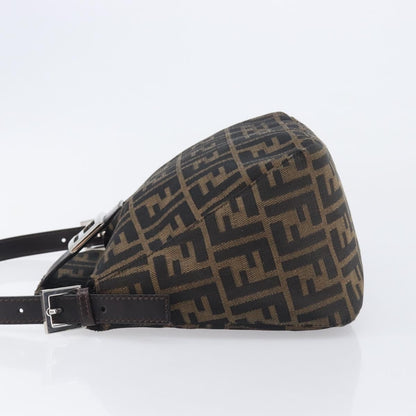 Fendi Round Flap Baguette Zucca Canvas, Black, Canvas, Shoulder Bag