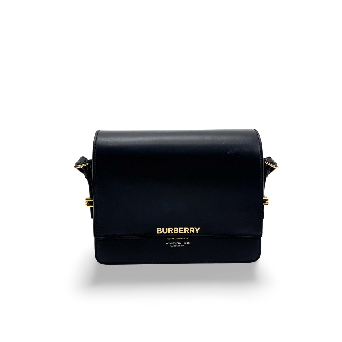 Burberry Grace Flap Horseferry Printed Leather, Black, Leather, Shoulder Bag