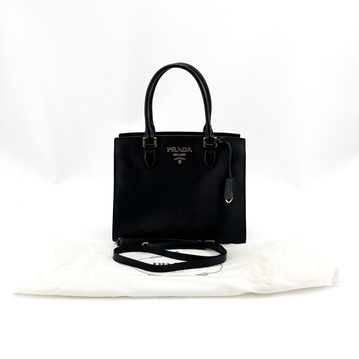 Prada saffiano tote Leather, Black, Leather, Tote Bag