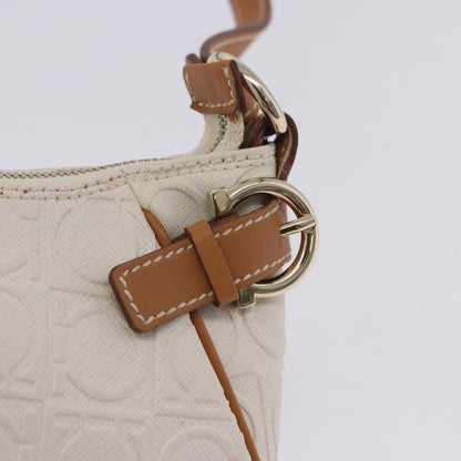 Salvatore Ferragamo Gancini Canvas and Leather, White, Canvas, Clutch