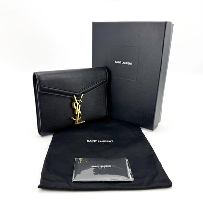 Saint Laurent Cassandra Chain Leather, Black, Leather, Shoulder Bag