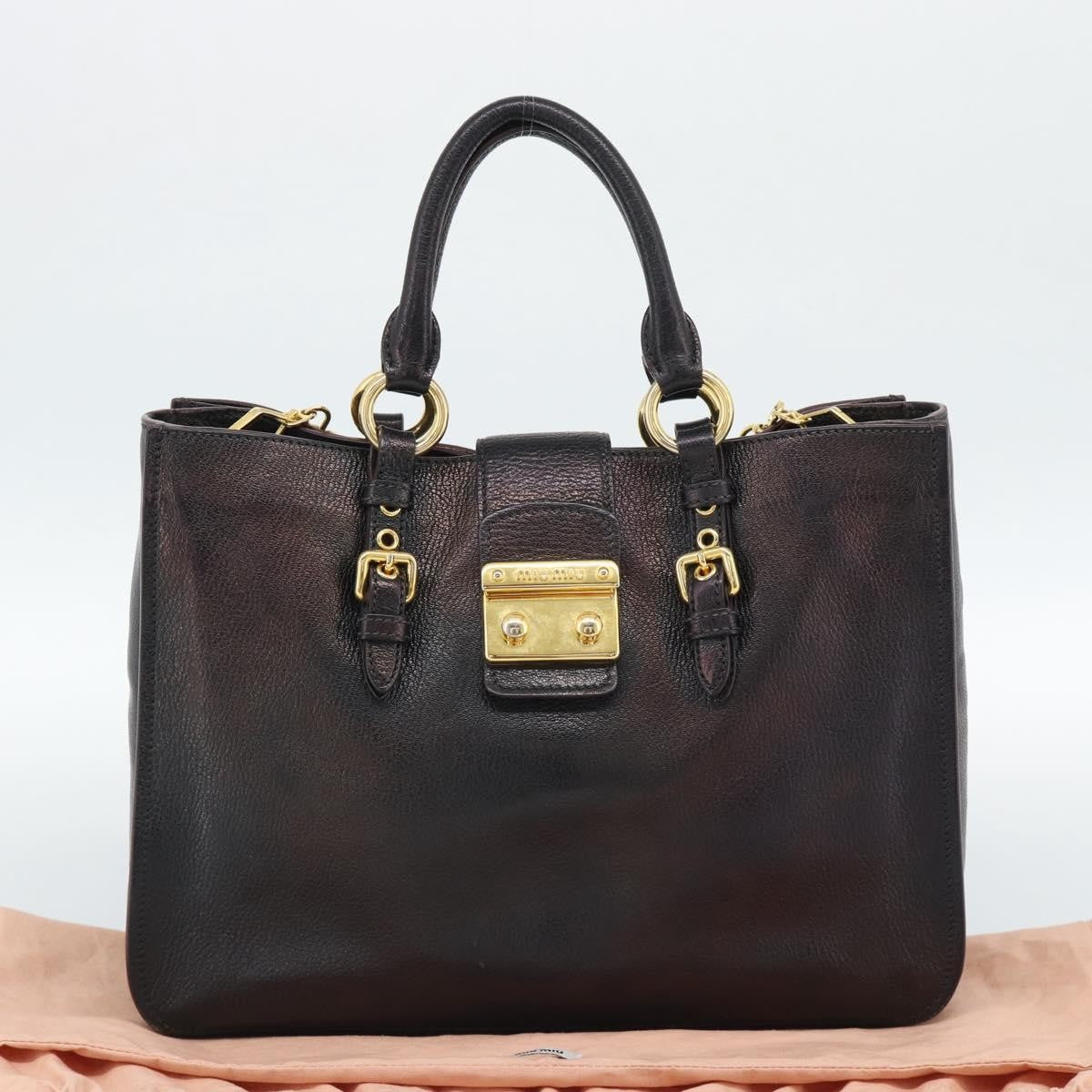 Miu Miu Madras Convertible Lock Leather, Black, Leather, Tote Bag