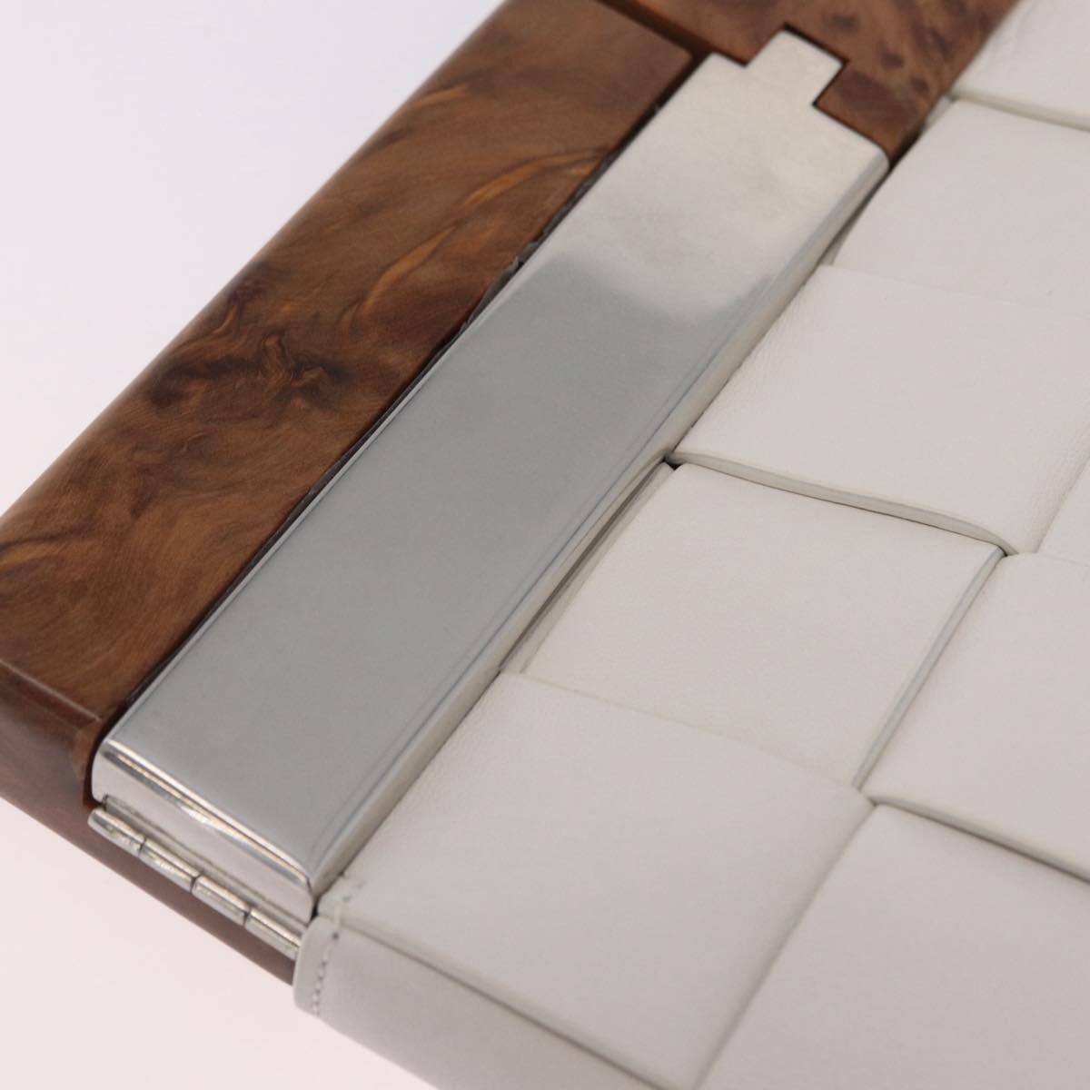 Bottega Veneta The Snap Clutch Maxi Intrecciato Leather with Wood and Metal, White, Leather, Clutch