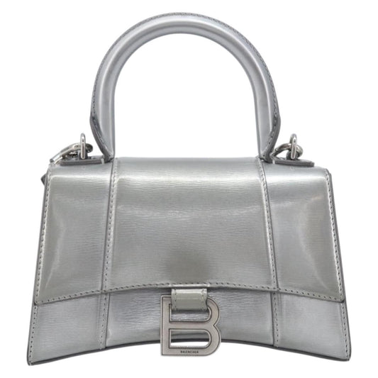 Balenciaga Hourglass Top Handle Leather, Silver, Leather, Handbag