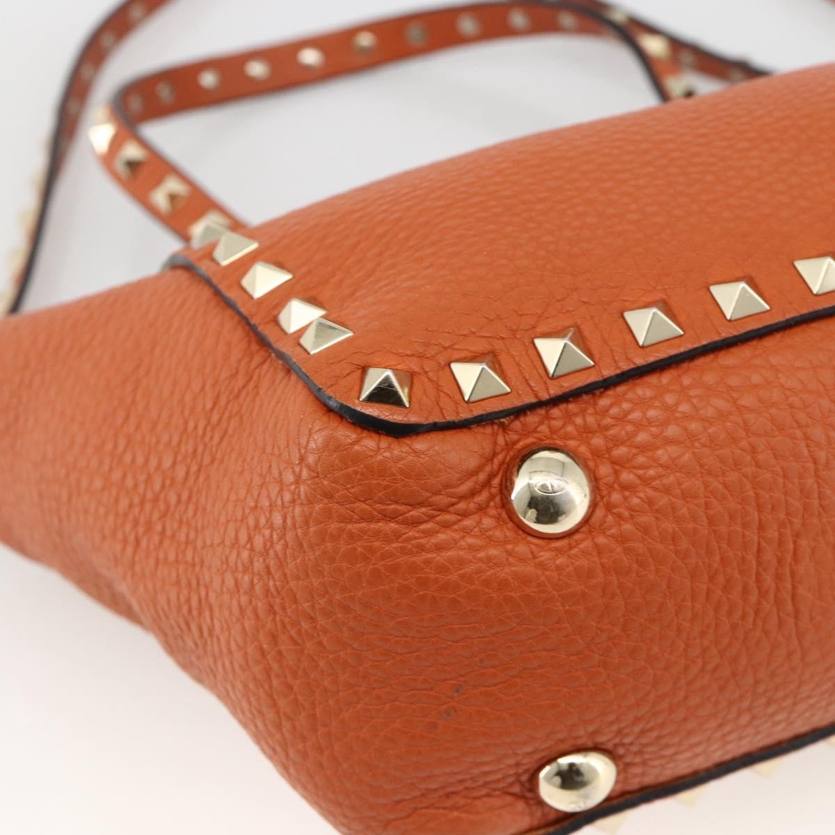 Valentino Garavani Rockstud Pebbled Leather, Orange, Leather, Tote Bag
