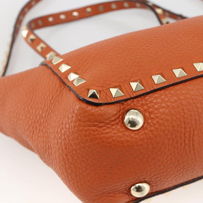 Valentino Garavani Rockstud Pebbled Leather, Orange, Leather, Tote Bag