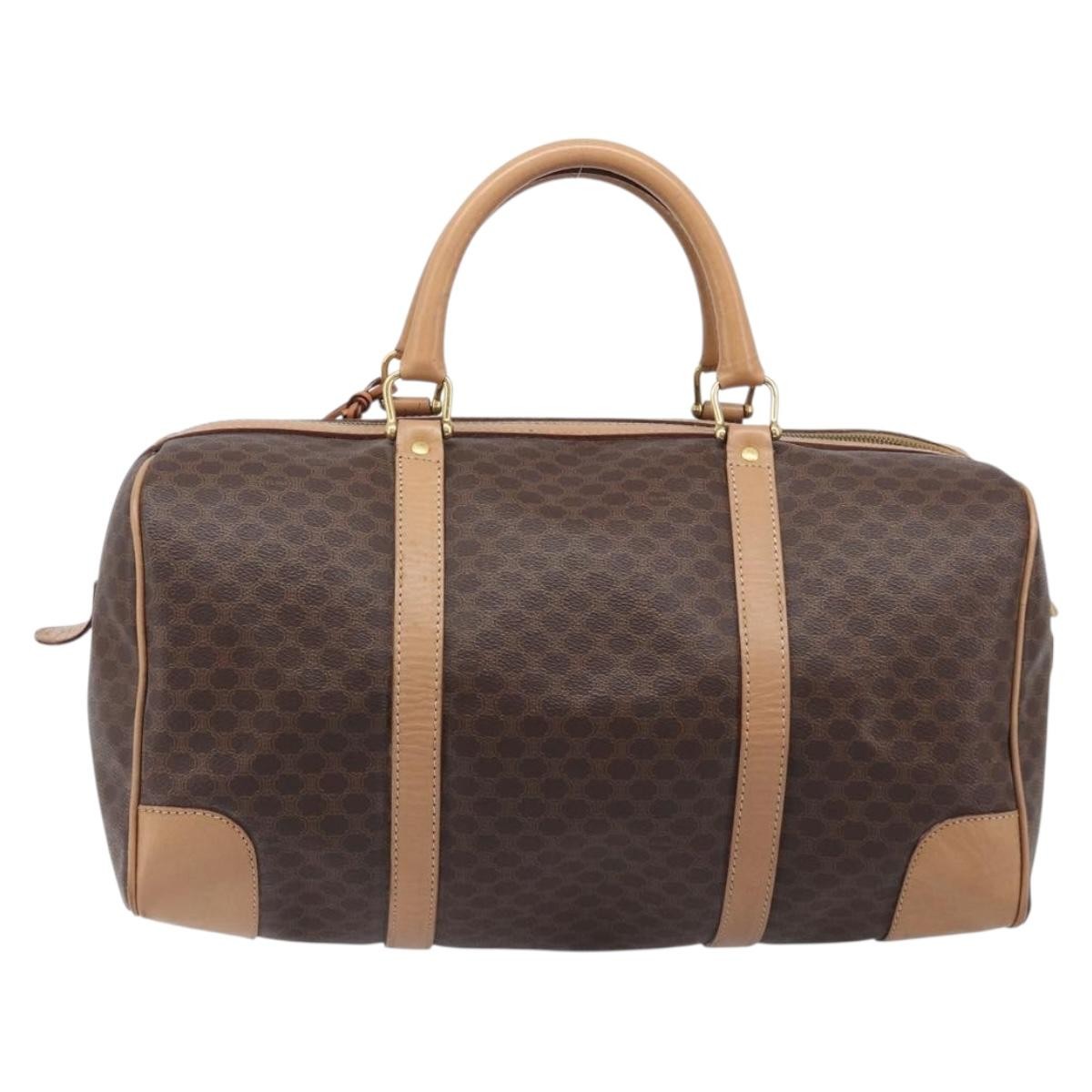 Celine Vintage Duffle Macadam Coated Canvas, Brown, PVC, Handbag