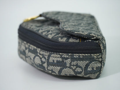 Christian Dior Saddle Zip Diorissimo Canvas, Navy, Canvas, Clutch