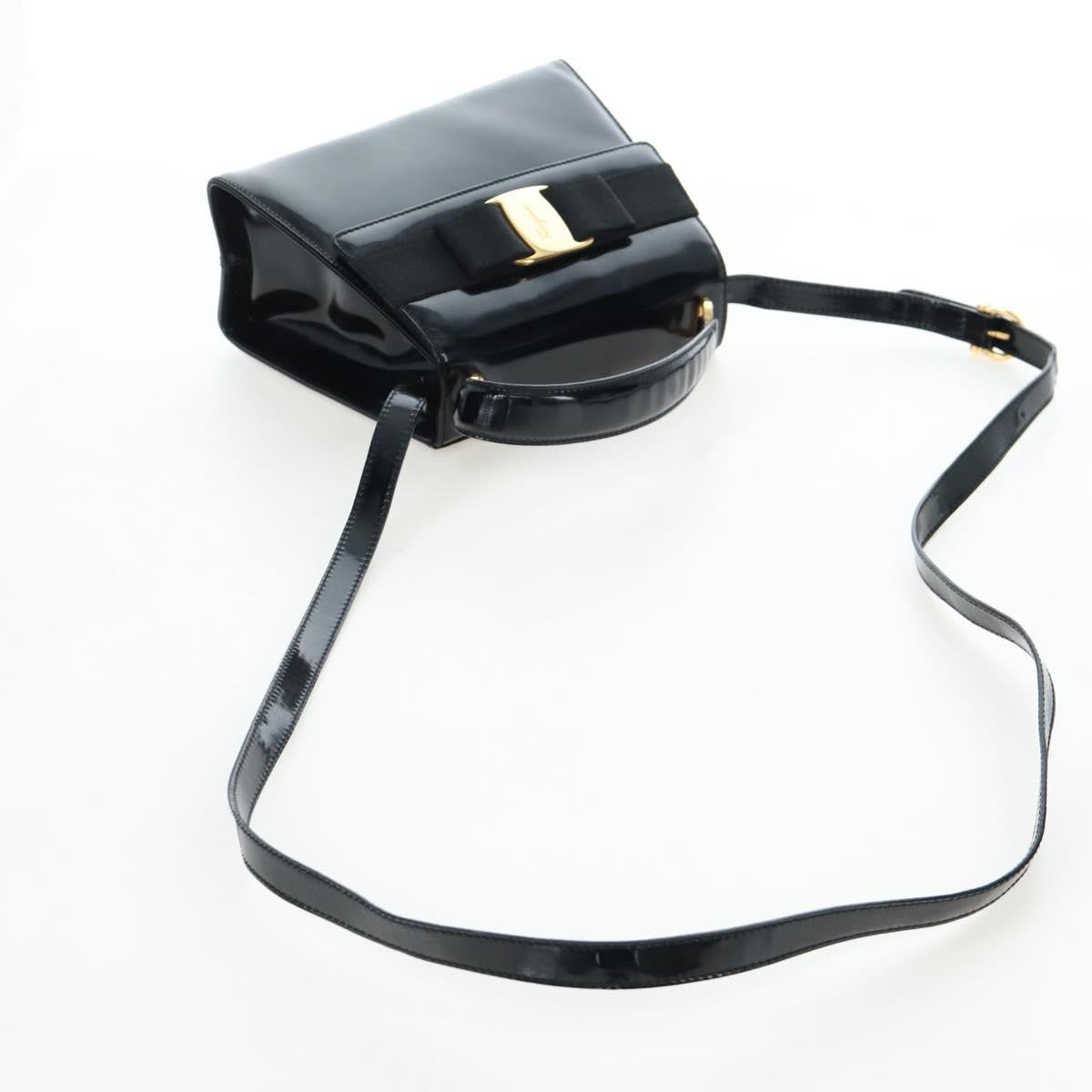 Salvatore Ferragamo Vala Patent Leather, Black, Patent Leather, Shoulder Bag