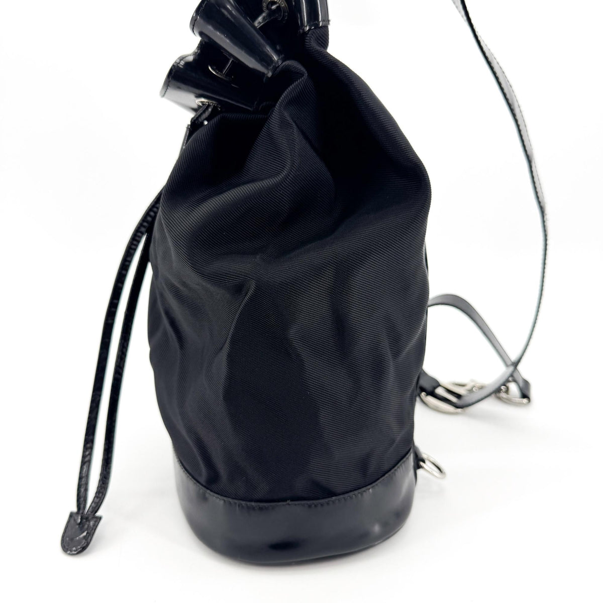 Gucci Vintage Bamboo Drawstring Suede and Leather, Black, Nylon, Backpack