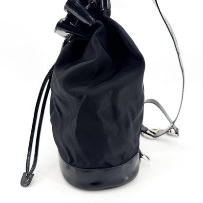 Gucci Vintage Bamboo Drawstring Suede and Leather, Black, Nylon, Backpack